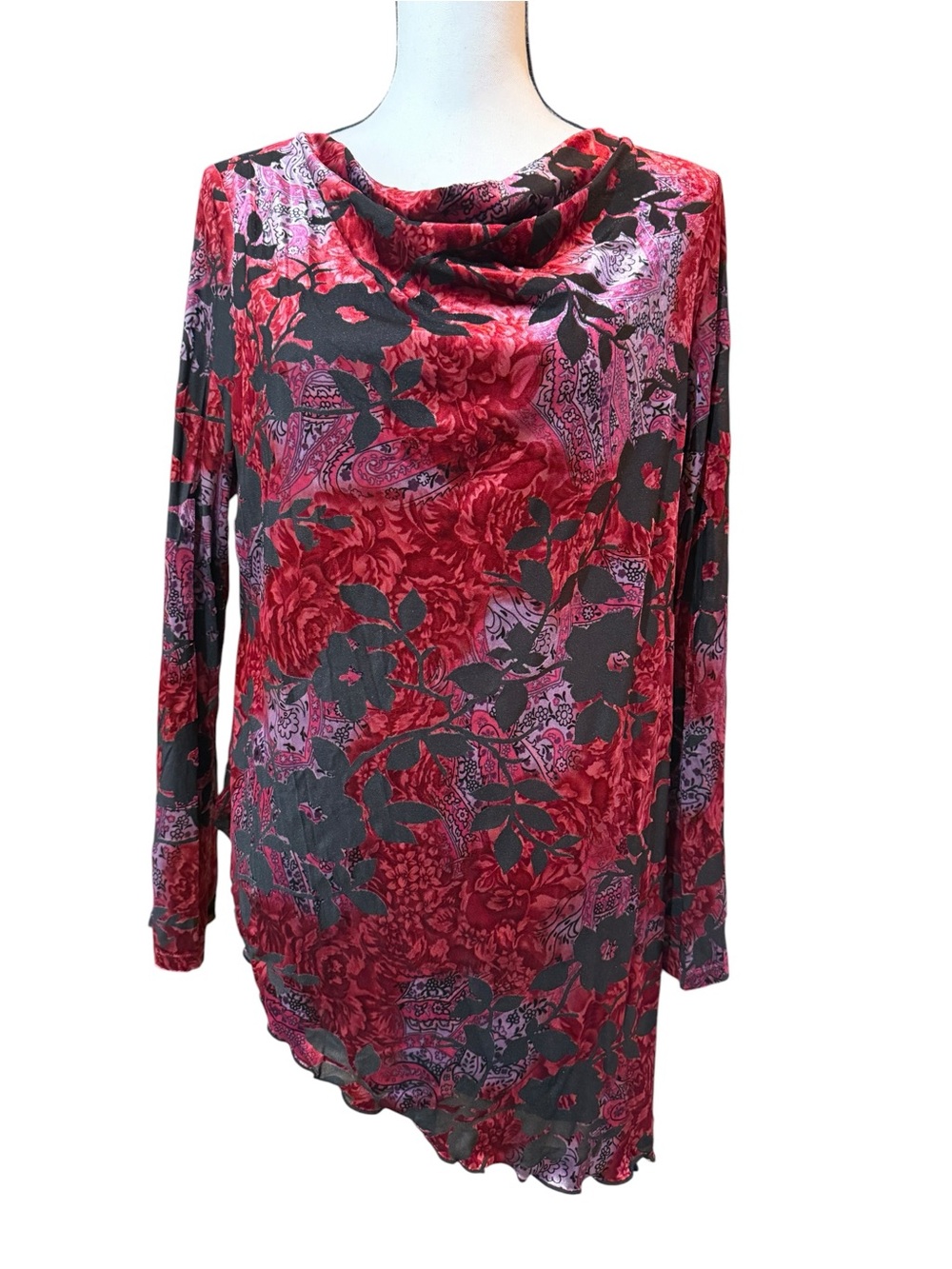 Notations Black Cowl Neck Asymmetrical Tunic Top, size L